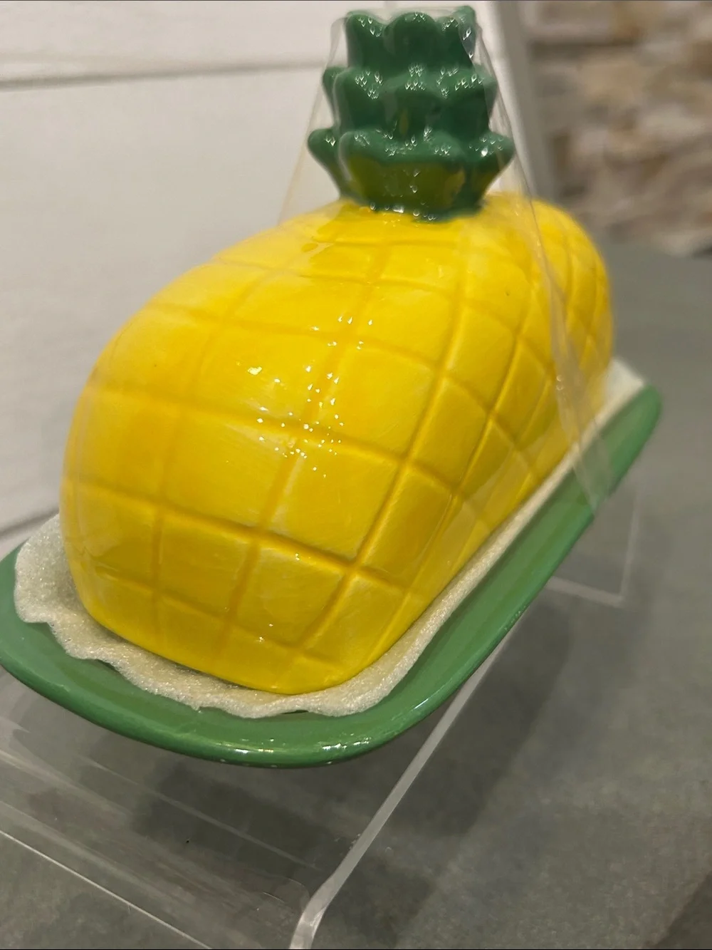 Ceramic Pineapple Butter Dish in Yellow and Green